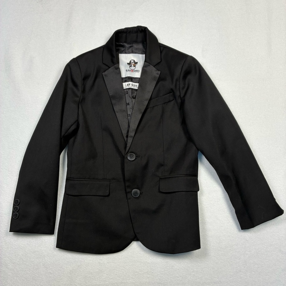 Black N Bianco Boy's Blazer Tuxedo Jacket Black Lined Wedding Formal Size 7